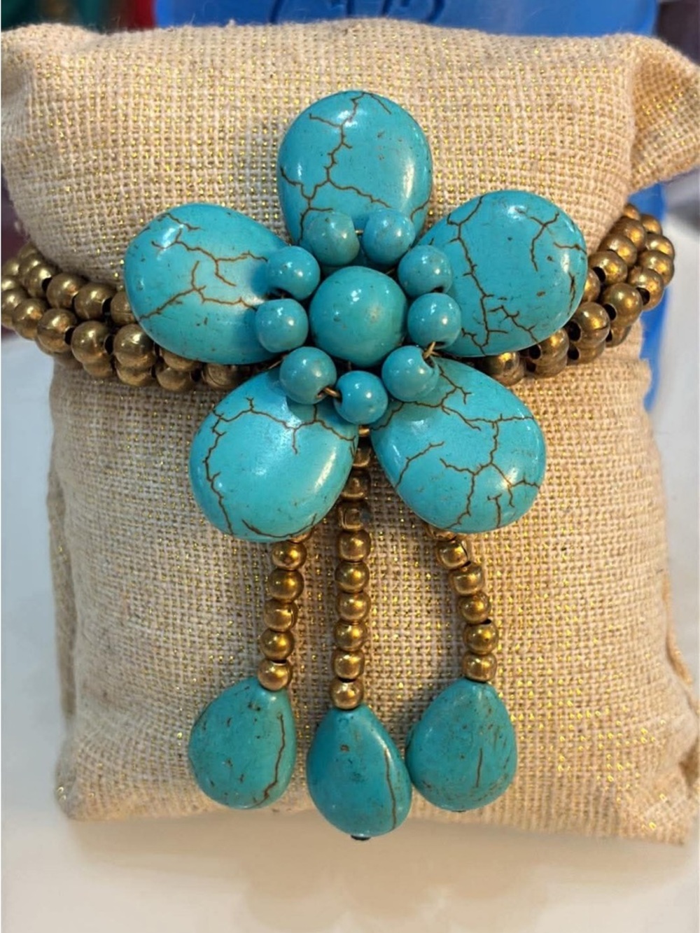 Turquoise Floral Statement Bracelet - Women's Jewelry